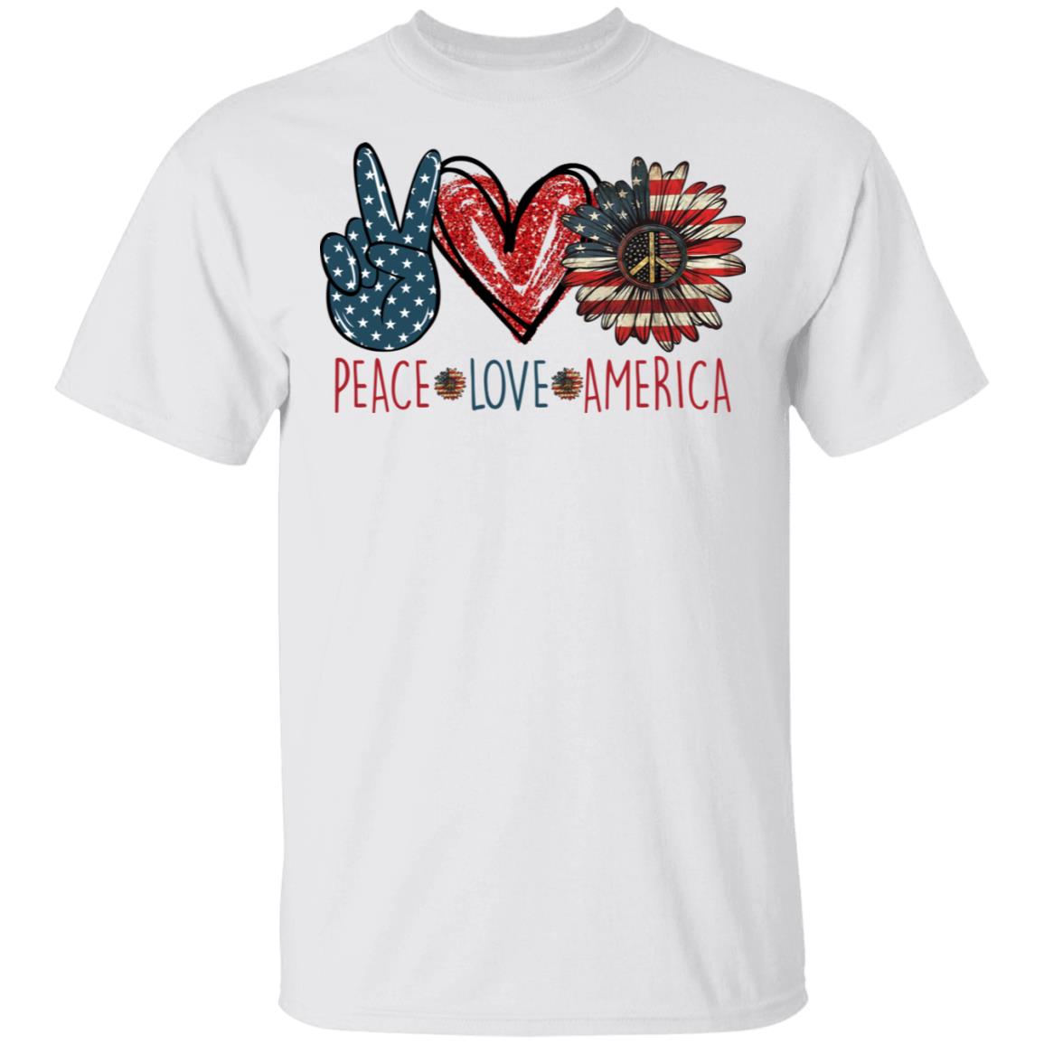 Peace Love America Hippie Sunflower 4th Of July T-shirt